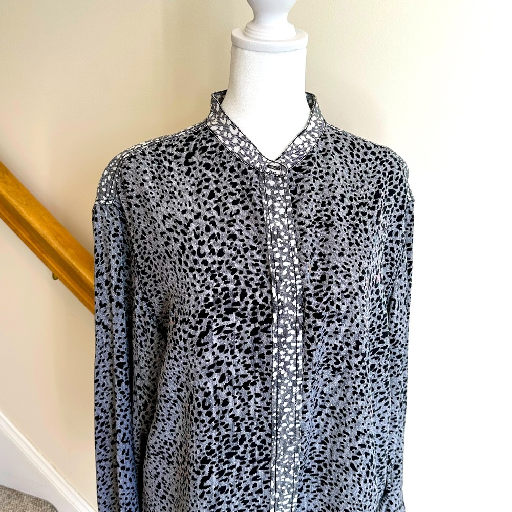 Rag & Bone black animal print blouse with contrast trim.